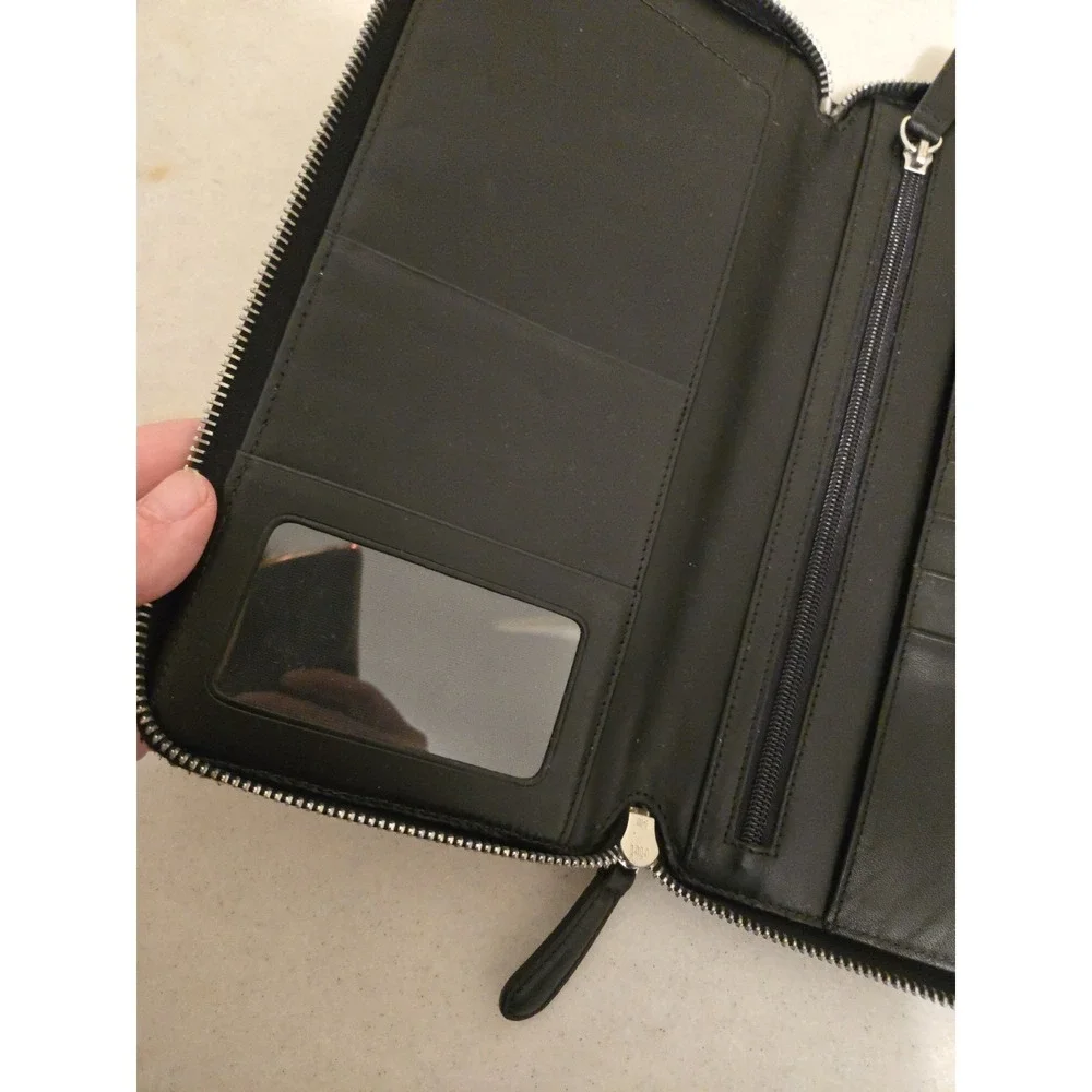 COACH Black Slim Business Card Holder Full Zip Organizer leather interior. In...